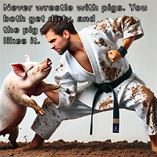 Never wrestle with pigs. You both get dirty, and the pig likes it. image